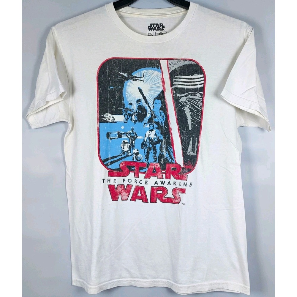 Star Wars The Force Awakens Graphic Logo T-Shirt Mens M White Crew Neck Cotton